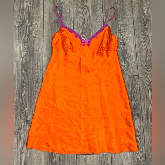La Senza Fuchsia and Tangerine Lace Lingerie slip dress/nightgown size large - Picture 1 of 6